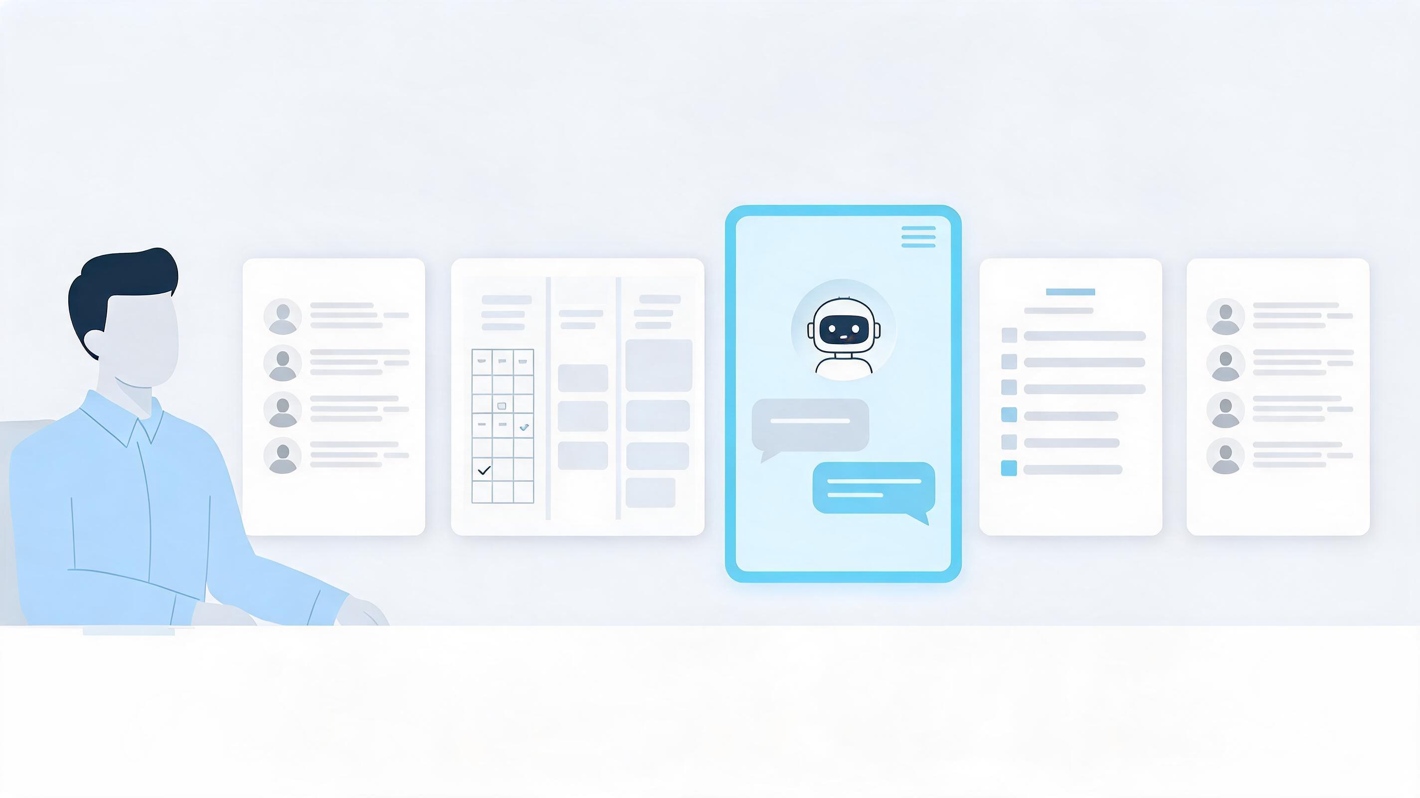 图片:六大 HR 软件品牌的产品界面对比截图,突出 Moka AI 的 AI 同事对话界面